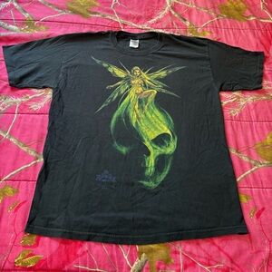 Gildan Black T-Shirt with Green Fairy/Skull Graphic